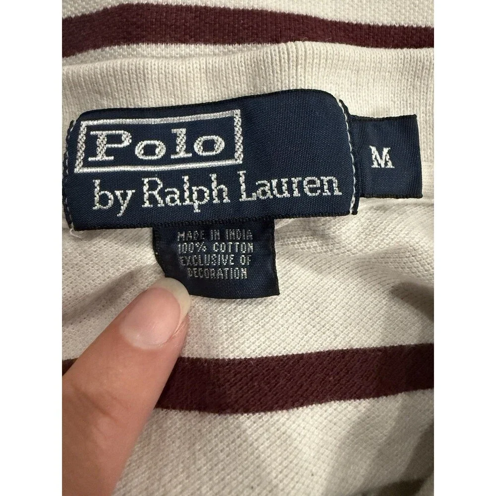 Polo Ralph Lauren Men’s Striped Polo Shirt Maroon And Cream Logo Size Medium